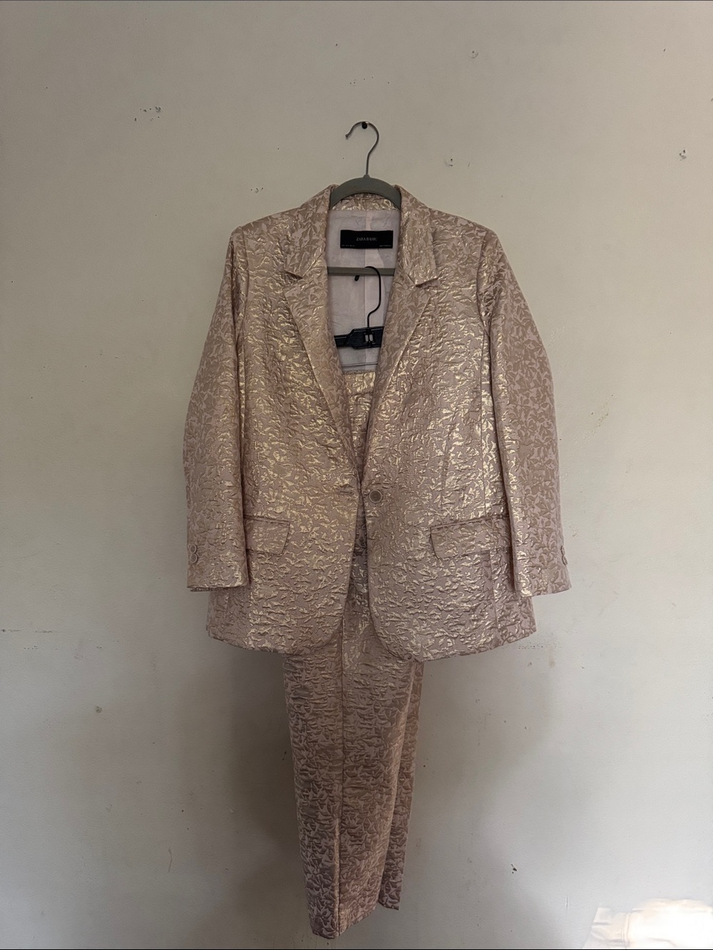 Zara Metallic Light Pink Brocade Suit - Blazer & Trousers
